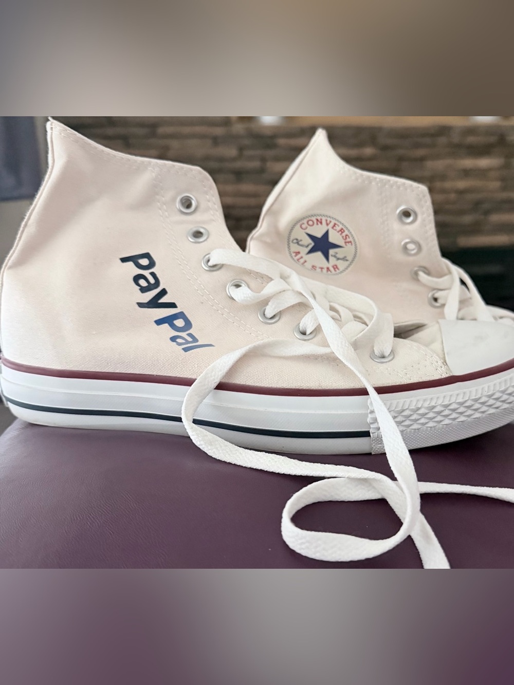 Converse High Top Sneakers in Off-White with PayPal Logo